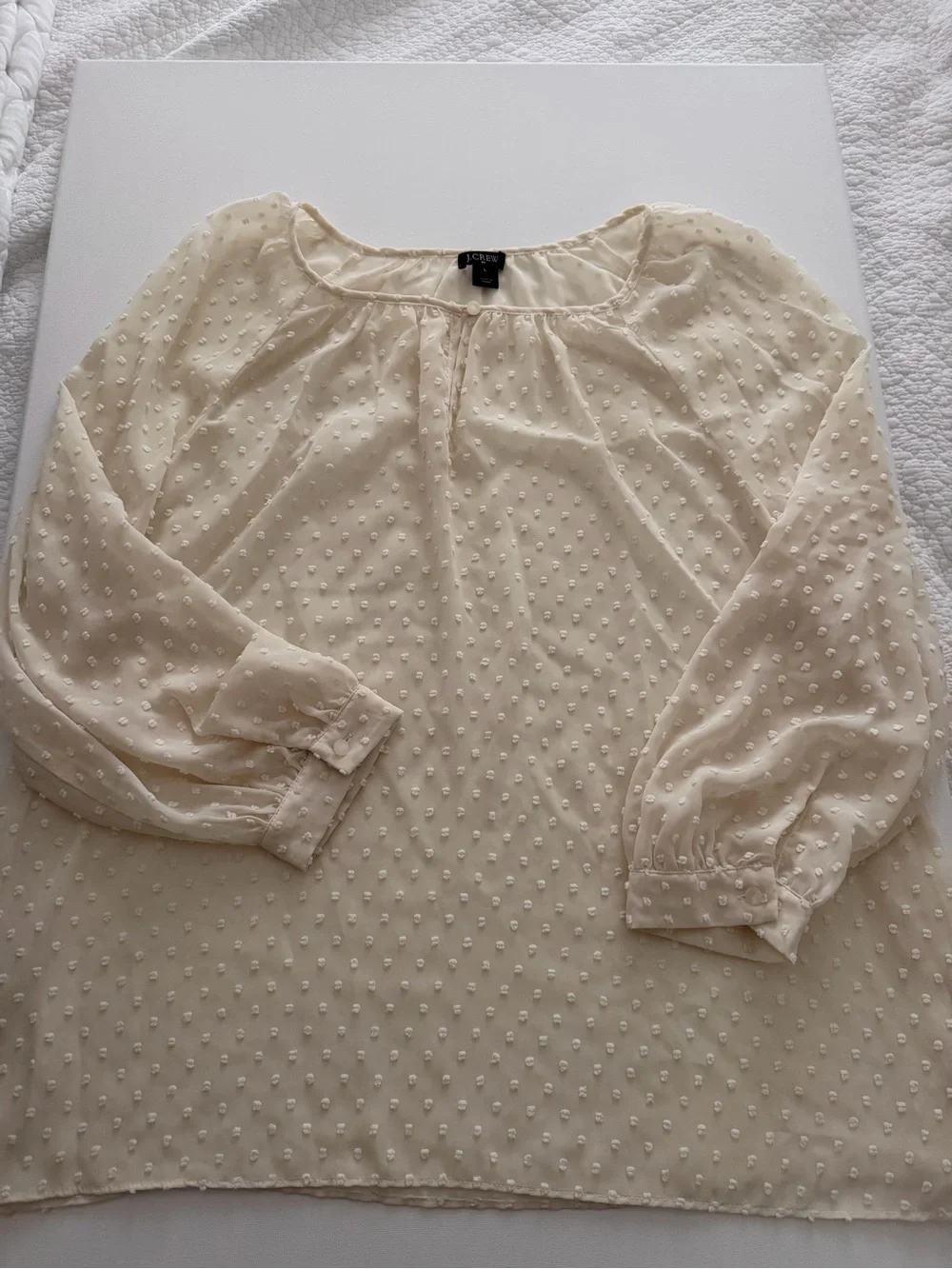 J. Crew Cream Swiss Dot Peasant Top